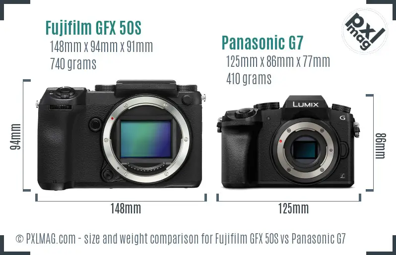 Fujifilm GFX 50S vs Panasonic G7 size comparison