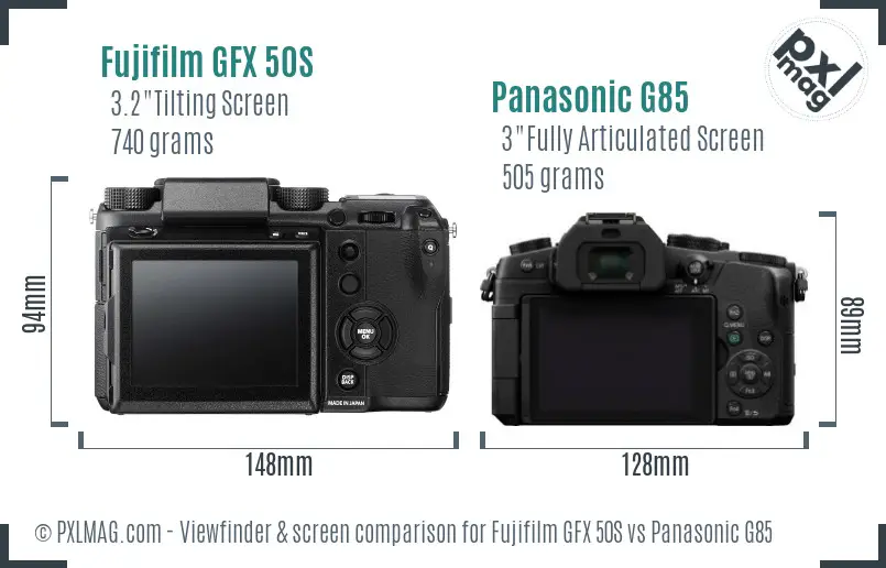 Fujifilm GFX 50S vs Panasonic G85 Screen and Viewfinder comparison