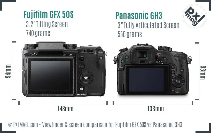Fujifilm GFX 50S vs Panasonic GH3 Screen and Viewfinder comparison