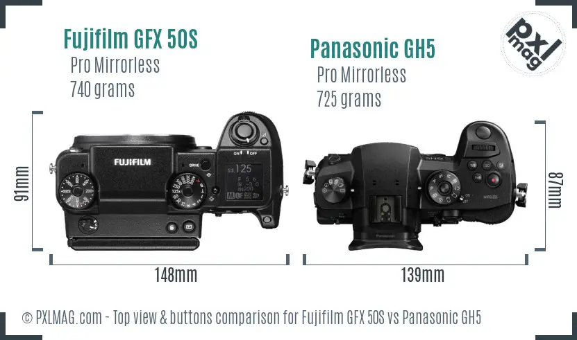 Fujifilm GFX 50S vs Panasonic GH5 top view buttons comparison