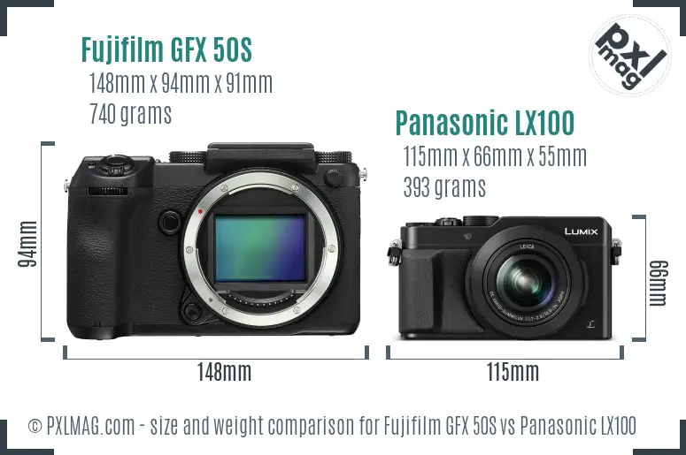 Fujifilm GFX 50S vs Panasonic LX100 size comparison