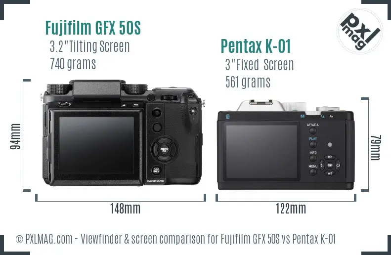 Fujifilm GFX 50S vs Pentax K-01 Screen and Viewfinder comparison