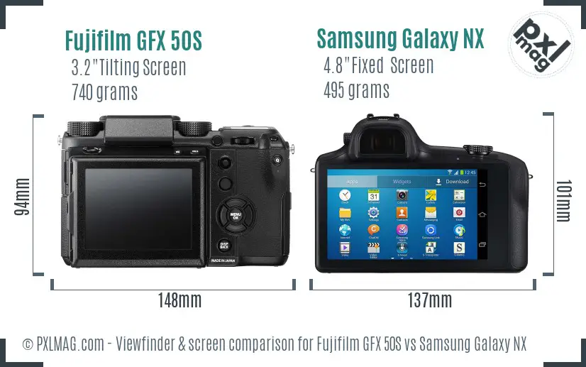 Fujifilm GFX 50S vs Samsung Galaxy NX Screen and Viewfinder comparison