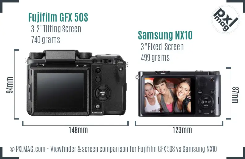 Fujifilm GFX 50S vs Samsung NX10 Screen and Viewfinder comparison