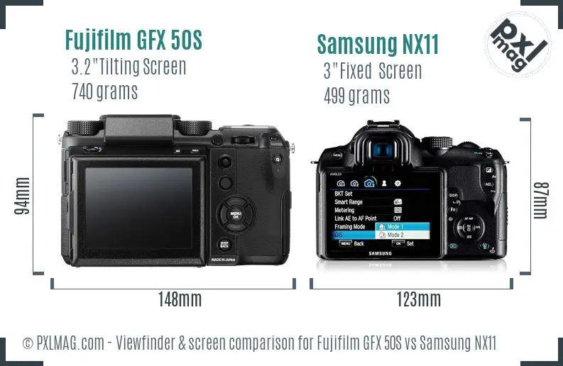 Fujifilm GFX 50S vs Samsung NX11 Screen and Viewfinder comparison