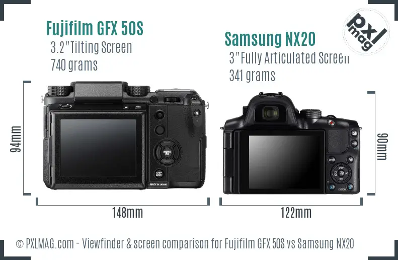 Fujifilm GFX 50S vs Samsung NX20 Screen and Viewfinder comparison