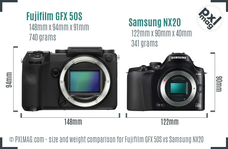 Fujifilm GFX 50S vs Samsung NX20 size comparison