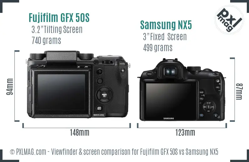 Fujifilm GFX 50S vs Samsung NX5 Screen and Viewfinder comparison