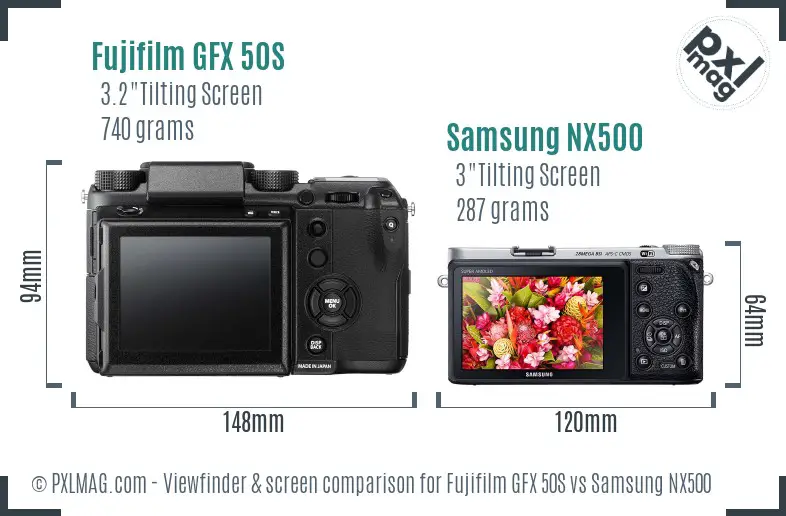 Fujifilm GFX 50S vs Samsung NX500 Screen and Viewfinder comparison
