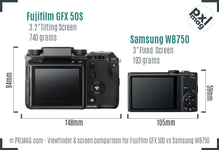 Fujifilm GFX 50S vs Samsung WB750 Screen and Viewfinder comparison