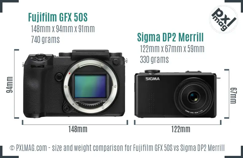 Fujifilm GFX 50S vs Sigma DP2 Merrill size comparison