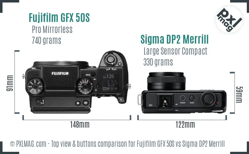 Fujifilm GFX 50S vs Sigma DP2 Merrill top view buttons comparison