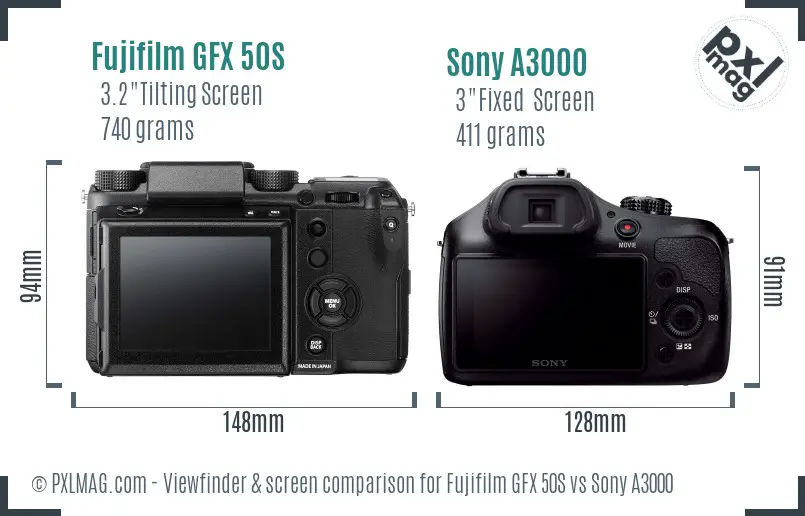 Fujifilm GFX 50S vs Sony A3000 Screen and Viewfinder comparison