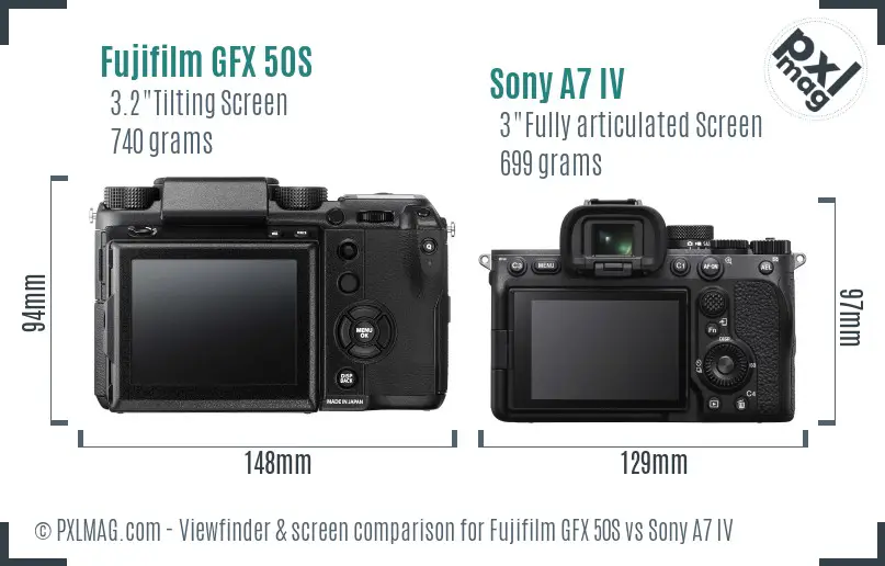 Fujifilm GFX 50S vs Sony A7 IV Screen and Viewfinder comparison