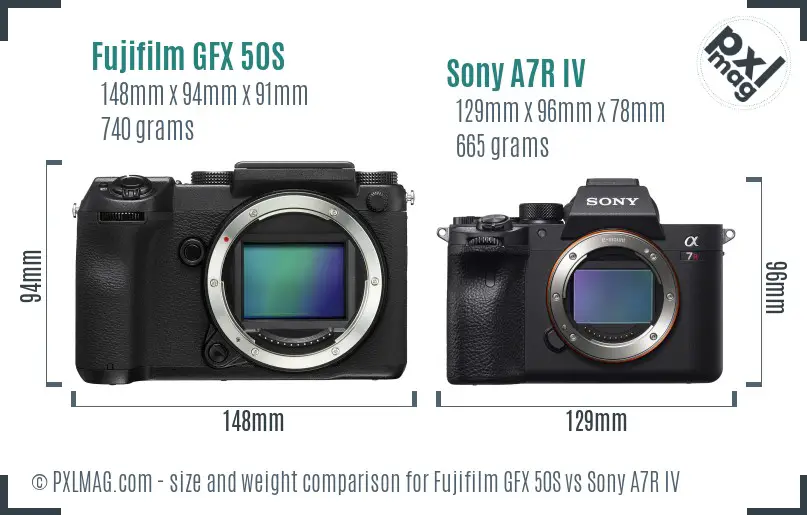 Fujifilm GFX 50S vs Sony A7R IV size comparison