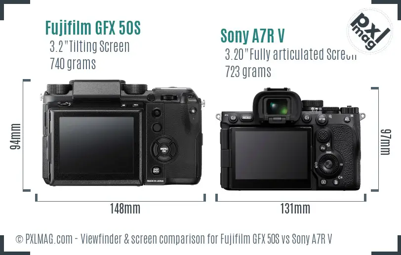 Fujifilm GFX 50S vs Sony A7R V Screen and Viewfinder comparison