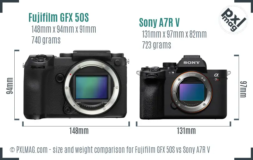 Fujifilm GFX 50S vs Sony A7R V size comparison