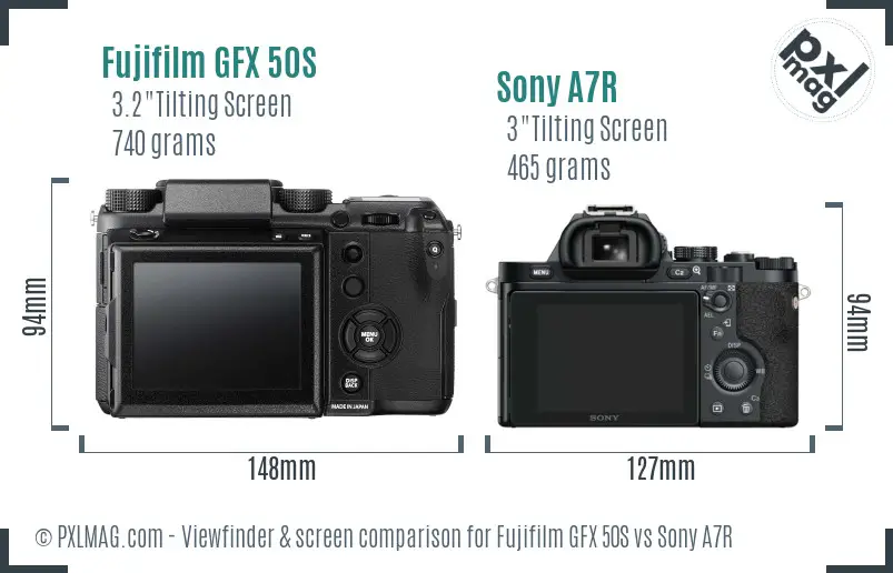 Fujifilm GFX 50S vs Sony A7R Screen and Viewfinder comparison