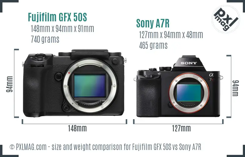 Fujifilm GFX 50S vs Sony A7R size comparison