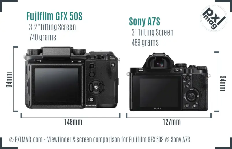 Fujifilm GFX 50S vs Sony A7S Screen and Viewfinder comparison