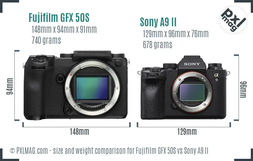 Fujifilm GFX 50S vs Sony A9 II size comparison