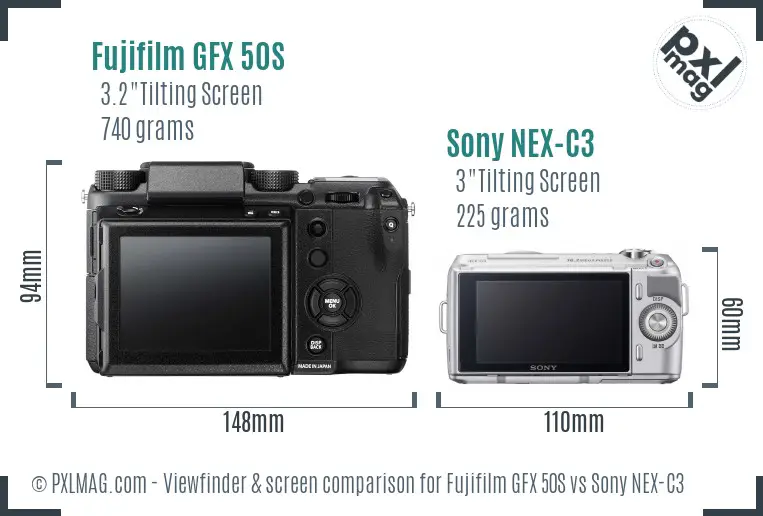 Fujifilm GFX 50S vs Sony NEX-C3 Screen and Viewfinder comparison