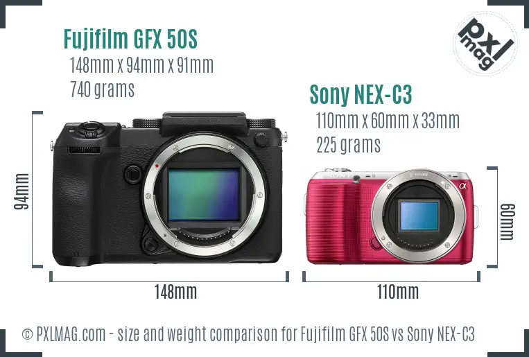 Fujifilm GFX 50S vs Sony NEX-C3 size comparison