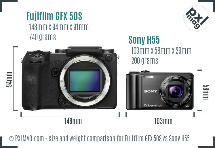 Fujifilm GFX 50S vs Sony H55 size comparison