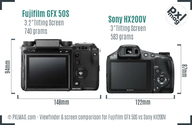 Fujifilm GFX 50S vs Sony HX200V Screen and Viewfinder comparison