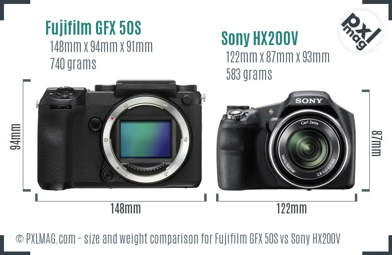Fujifilm GFX 50S vs Sony HX200V size comparison