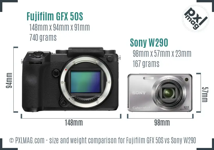 Fujifilm GFX 50S vs Sony W290 size comparison