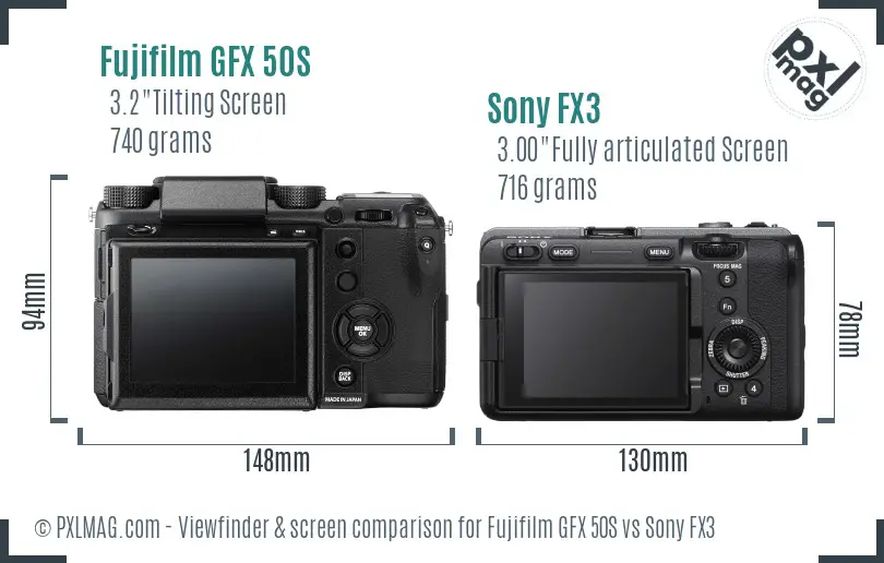 Fujifilm GFX 50S vs Sony FX3 Screen and Viewfinder comparison