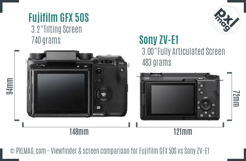 Fujifilm GFX 50S vs Sony ZV-E1 Screen and Viewfinder comparison