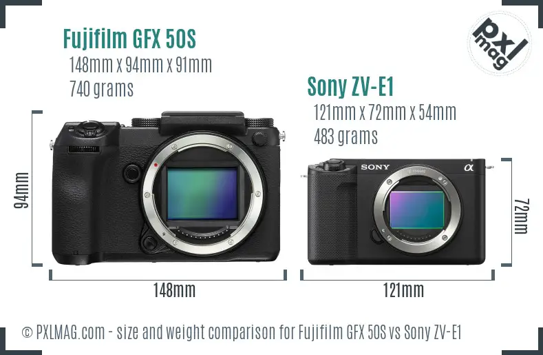 Fujifilm GFX 50S vs Sony ZV-E1 size comparison