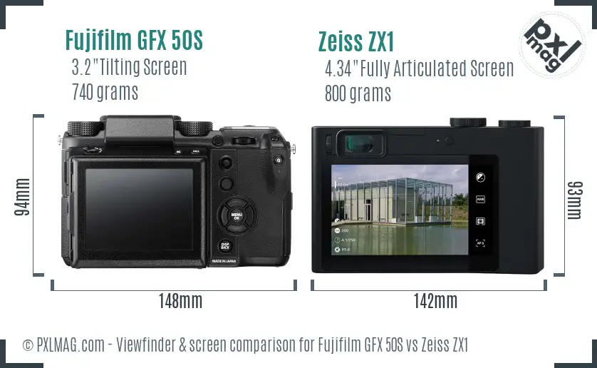Fujifilm GFX 50S vs Zeiss ZX1 Screen and Viewfinder comparison
