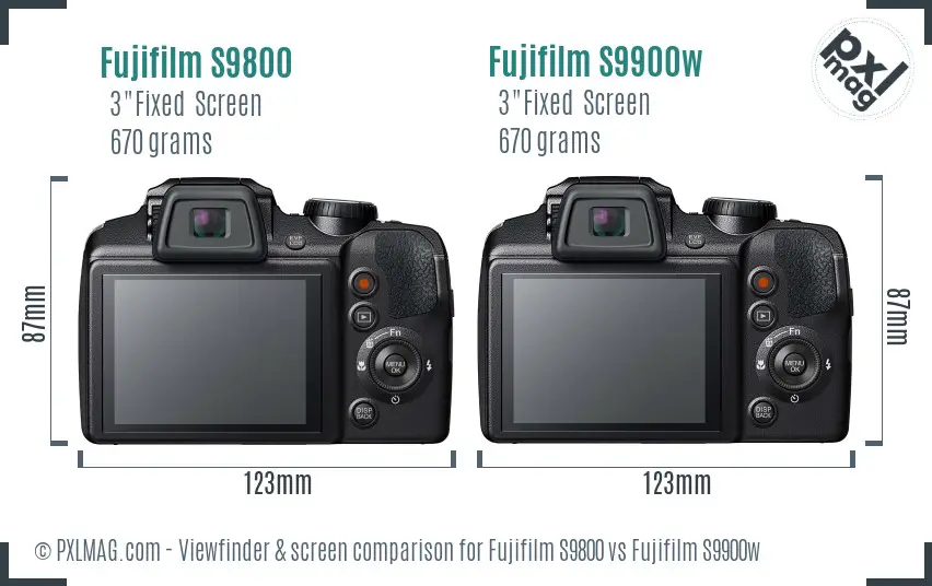 Fujifilm S9800 vs Fujifilm S9900w Screen and Viewfinder comparison