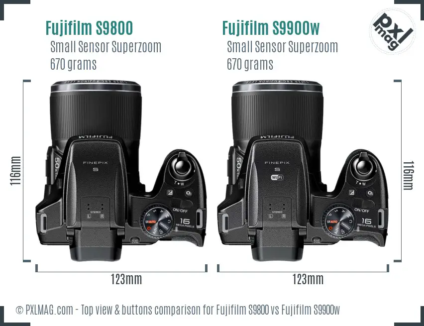 Fujifilm S9800 vs Fujifilm S9900w top view buttons comparison