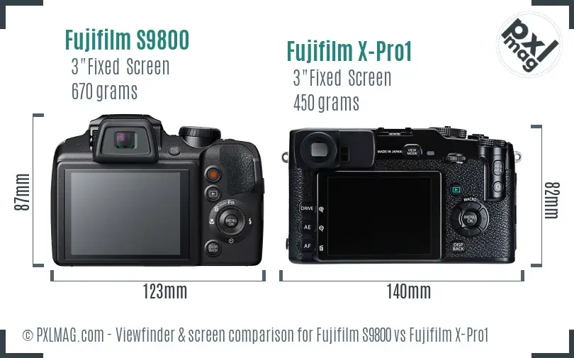 Fujifilm S9800 vs Fujifilm X-Pro1 Screen and Viewfinder comparison