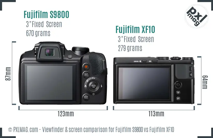 Fujifilm S9800 vs Fujifilm XF10 Screen and Viewfinder comparison