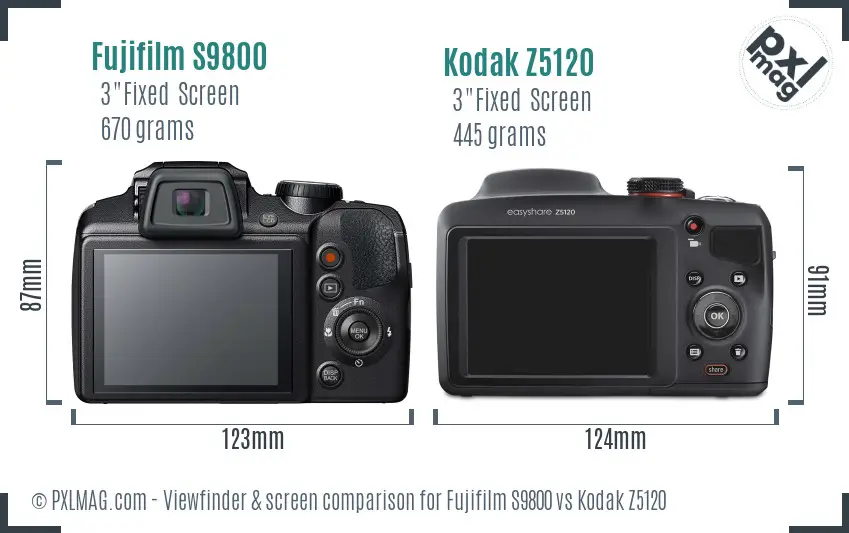Fujifilm S9800 vs Kodak Z5120 Screen and Viewfinder comparison Fujifilm S9800 vs Kodak Z5120 Screen and Viewfinder comparison