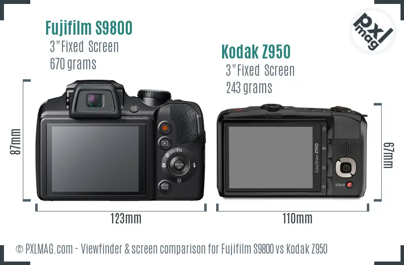 Fujifilm S9800 vs Kodak Z950 Screen and Viewfinder comparison