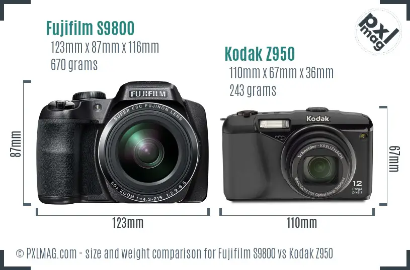 Fujifilm S9800 vs Kodak Z950 size comparison