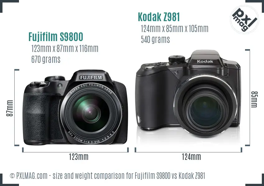 Fujifilm S9800 vs Kodak Z981 size comparison