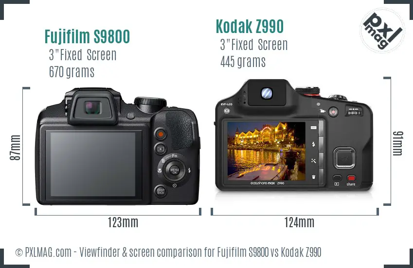 Fujifilm S9800 vs Kodak Z990 Screen and Viewfinder comparison