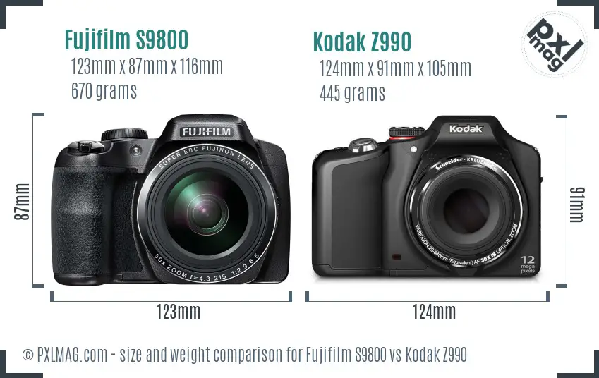 Fujifilm S9800 vs Kodak Z990 size comparison