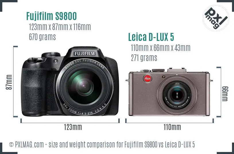Fujifilm S9800 vs Leica D-LUX 5 size comparison