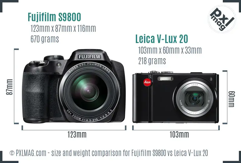 Fujifilm S9800 vs Leica V-Lux 20 size comparison