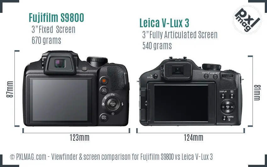 Fujifilm S9800 vs Leica V-Lux 3 Screen and Viewfinder comparison