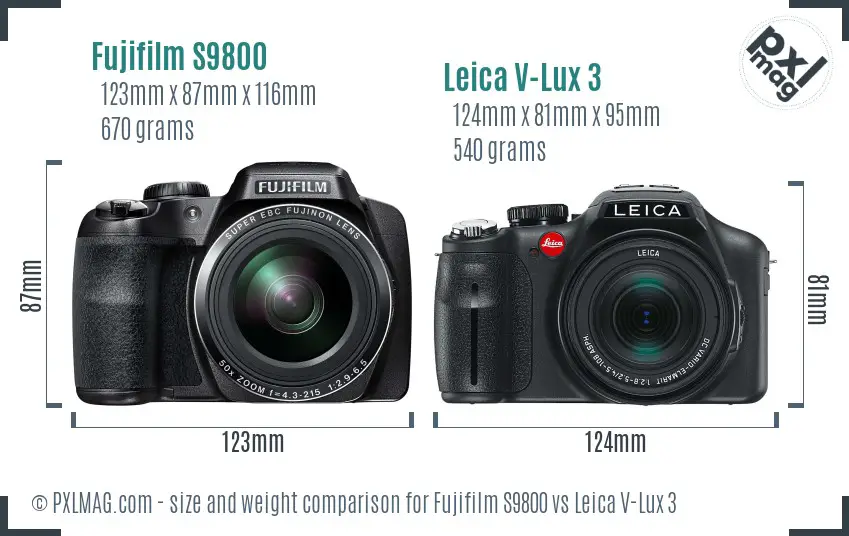 Fujifilm S9800 vs Leica V-Lux 3 size comparison