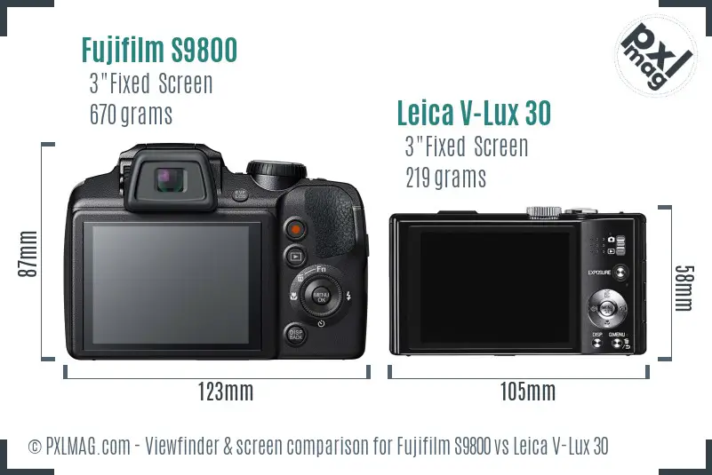 Fujifilm S9800 vs Leica V-Lux 30 Screen and Viewfinder comparison